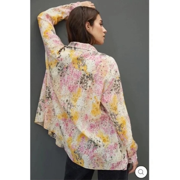 Anthropologie Smocked Printed Buttondown Blouse Size XS - Picture 3 of 7